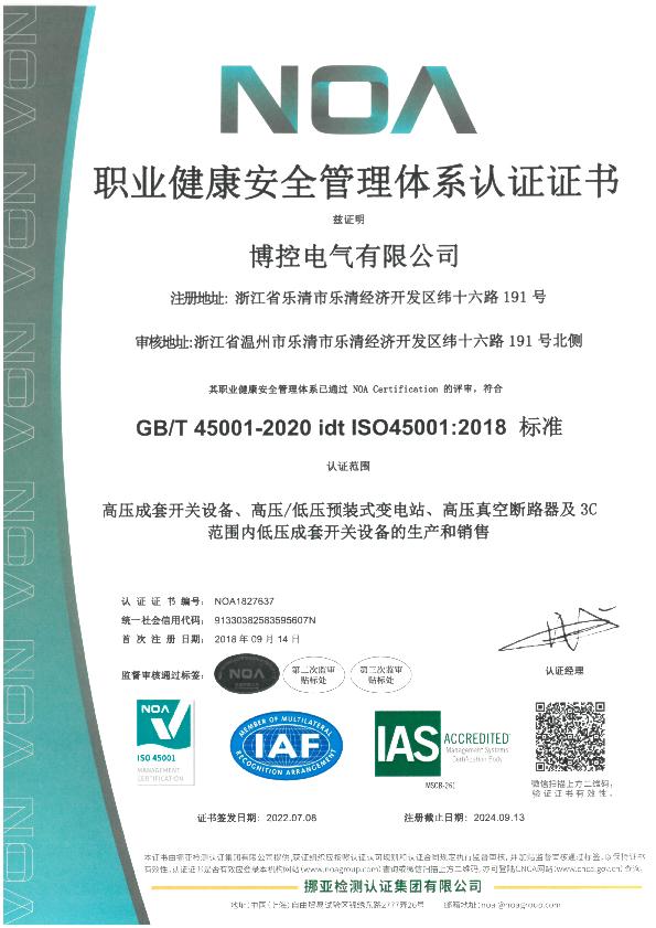 職業(yè)健康安全管理體系認(rèn)證證書(shū)